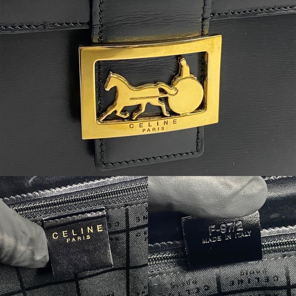 CELINE Logo Carriage Hardware Calfskin Leather Handbag Vanity Bag Makeup Box - Picture 3 of 9